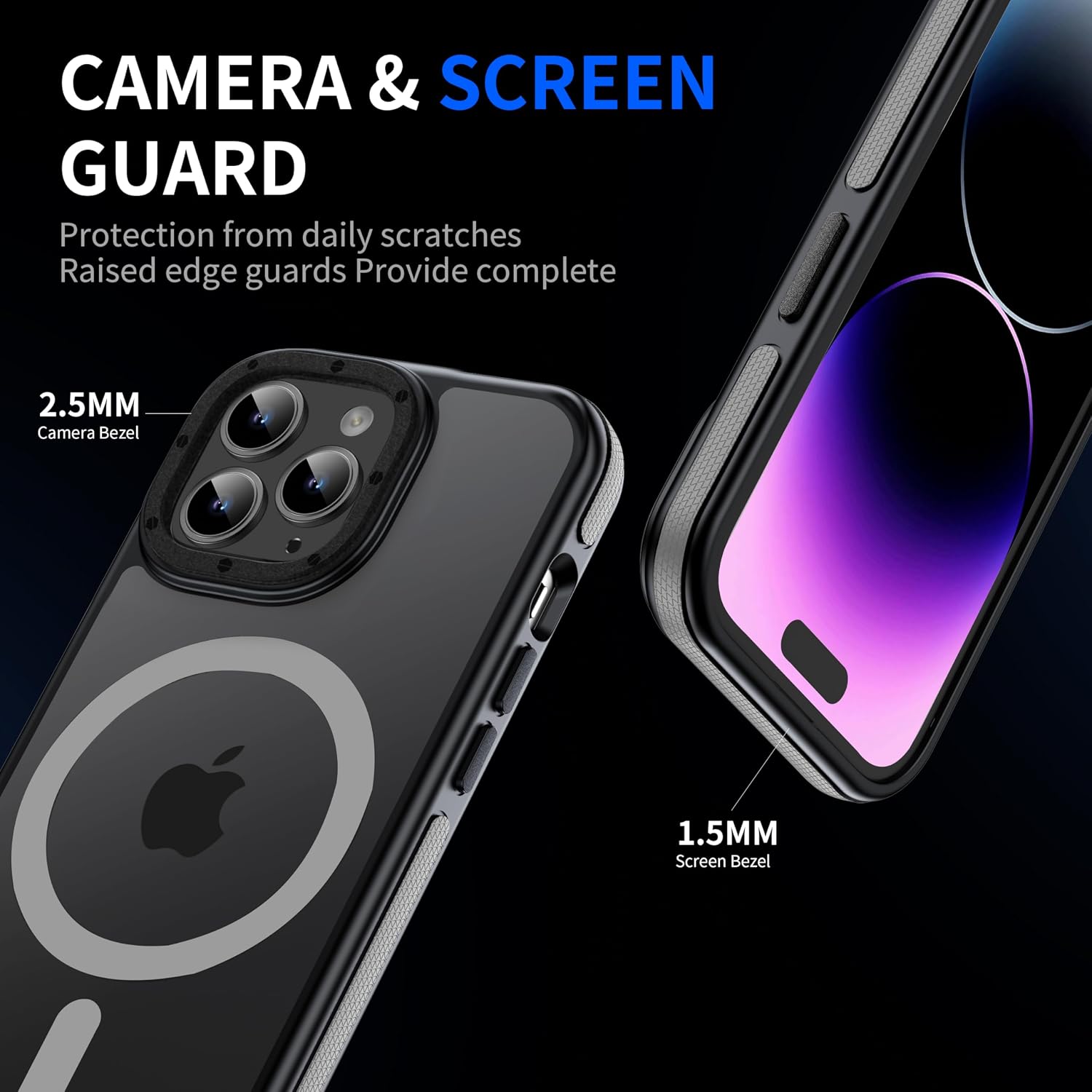 Strong Magnetic case for iPhone 14 pro max， Anti-Slip Grip，Grey Frame thumbnail