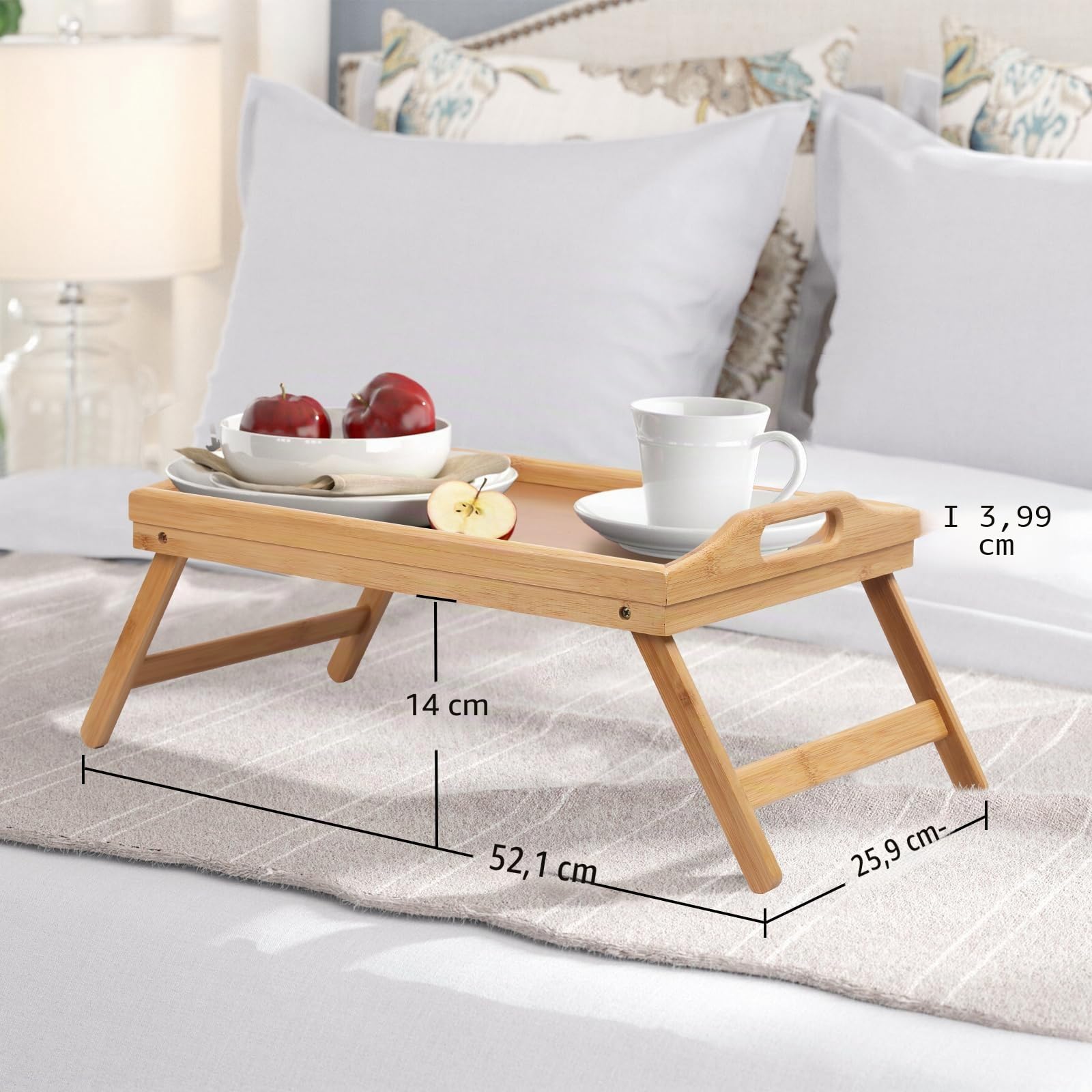 Vassoio da letto con gambe pieghevoli con manici, vassoio per la colazione per divano, mangiare, disegnare, piatti, vassoio portavivande da grembo in bambù per snack
