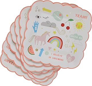 Unicorn Small Plates Pack Of 8 – Magical Unicorn And Rainbow Design With Gold Foil Embellishments, Scalloped Edge Durable Paper Plates For Birthday Parties