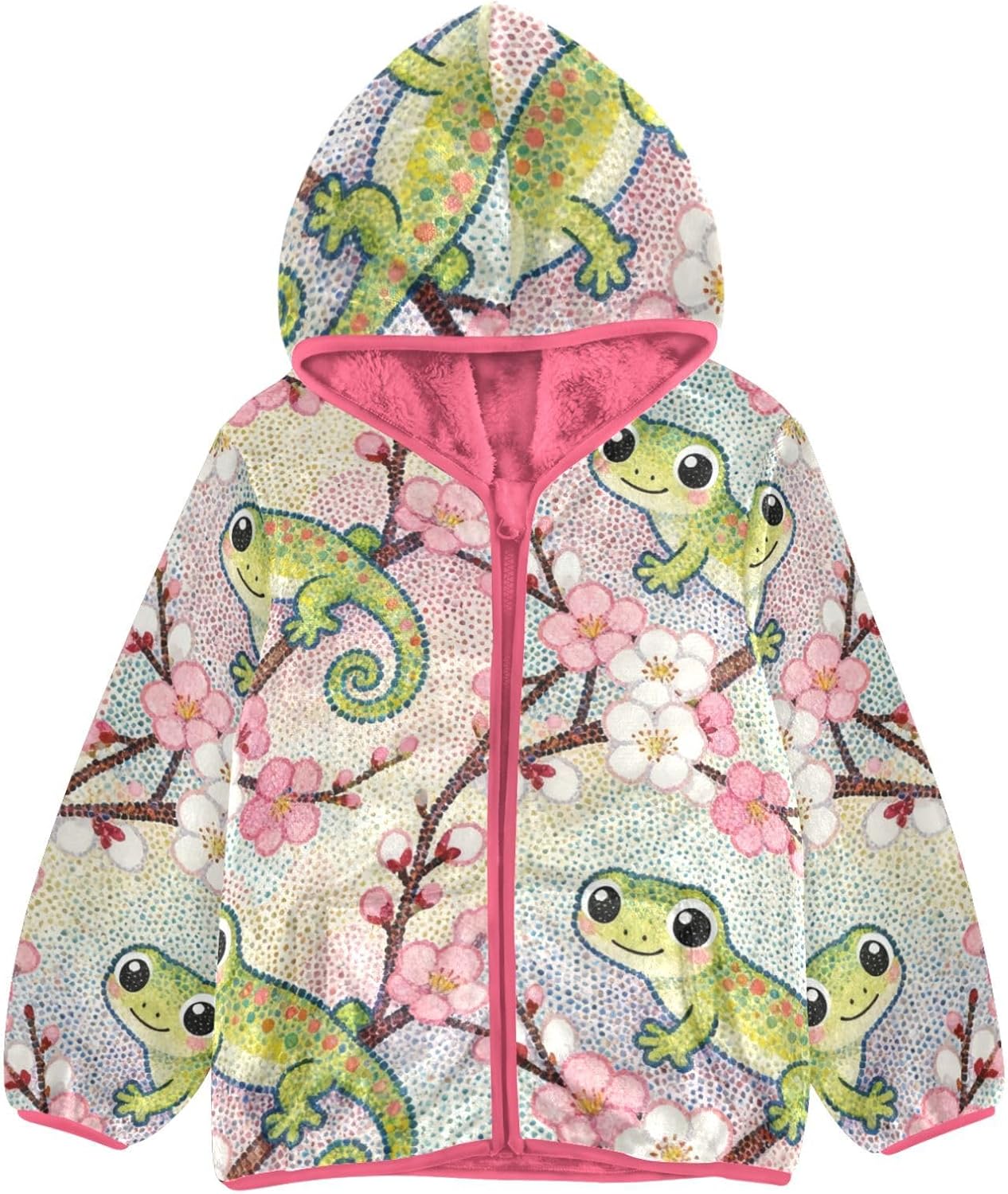 GuoChe Lizard and Cherry Blossom Hooded Fleece Jacket Toddler Outerwear Jackets & Coats