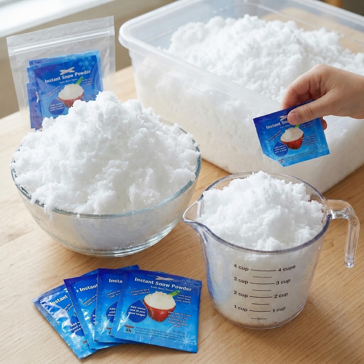 Science Gone Fun Instant Snow Powder - 20 Individual Packs, Makes 40+ Cups of Artificial Snow, Add Water to Create Fluffy Sensory Fake Snow, Ideal for Slime, Holiday Displays, and Science Experiments