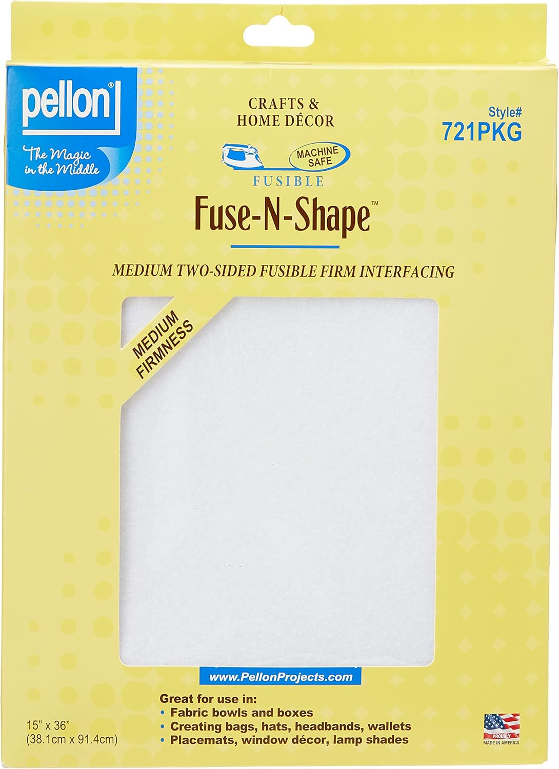 Pellon 721PKG Fuse-N-Shape Medium Weight Fusible Interfacing, 15" x 36", White
