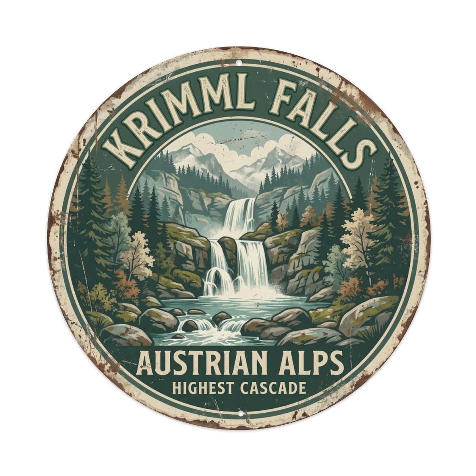 Vintage Travel Krimml Austria Alps Mountain Metal Tin Sign