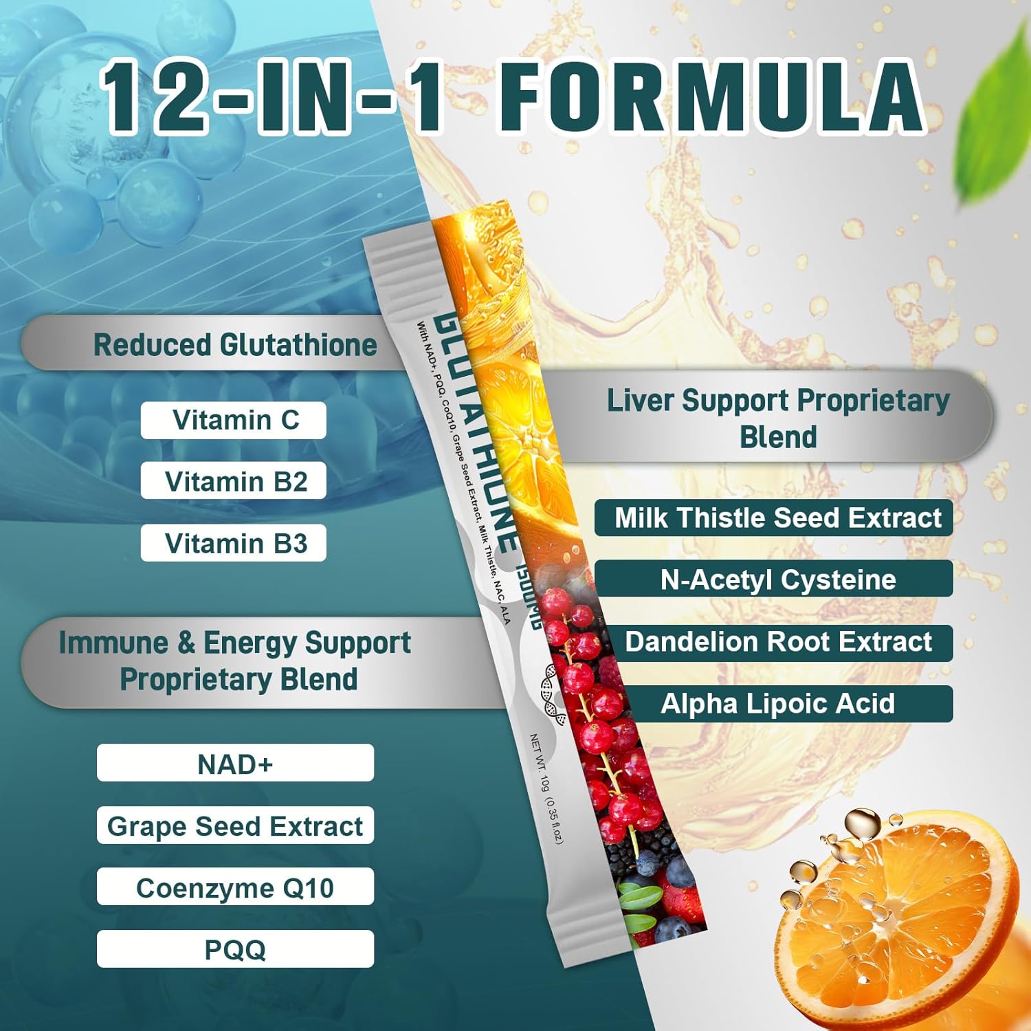 1500mg Liposomal Glutathione Supplement, 12-in-1 Ultra High Absorption Liquid Glutathione with NAD+, CoQ10, NAC & Alpha Lipoic Acid - Supports Natural Detoxification, Immune System & Antioxidant - Image 2