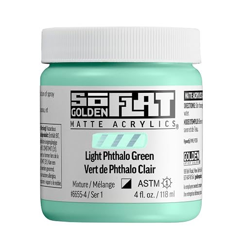 GOLDEN SoFlat Matte Acrylics, Light Phthalo Green, 4 fl. oz. Jar, Professional Acrylic Paint, Semi-Opaque
