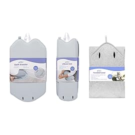 Ubbi Stingray Kneeler, Elbow Rest & Hooded Towel Bundle, Baby and Toddler Bath Time Must Haves for Parents and Baby, Gray