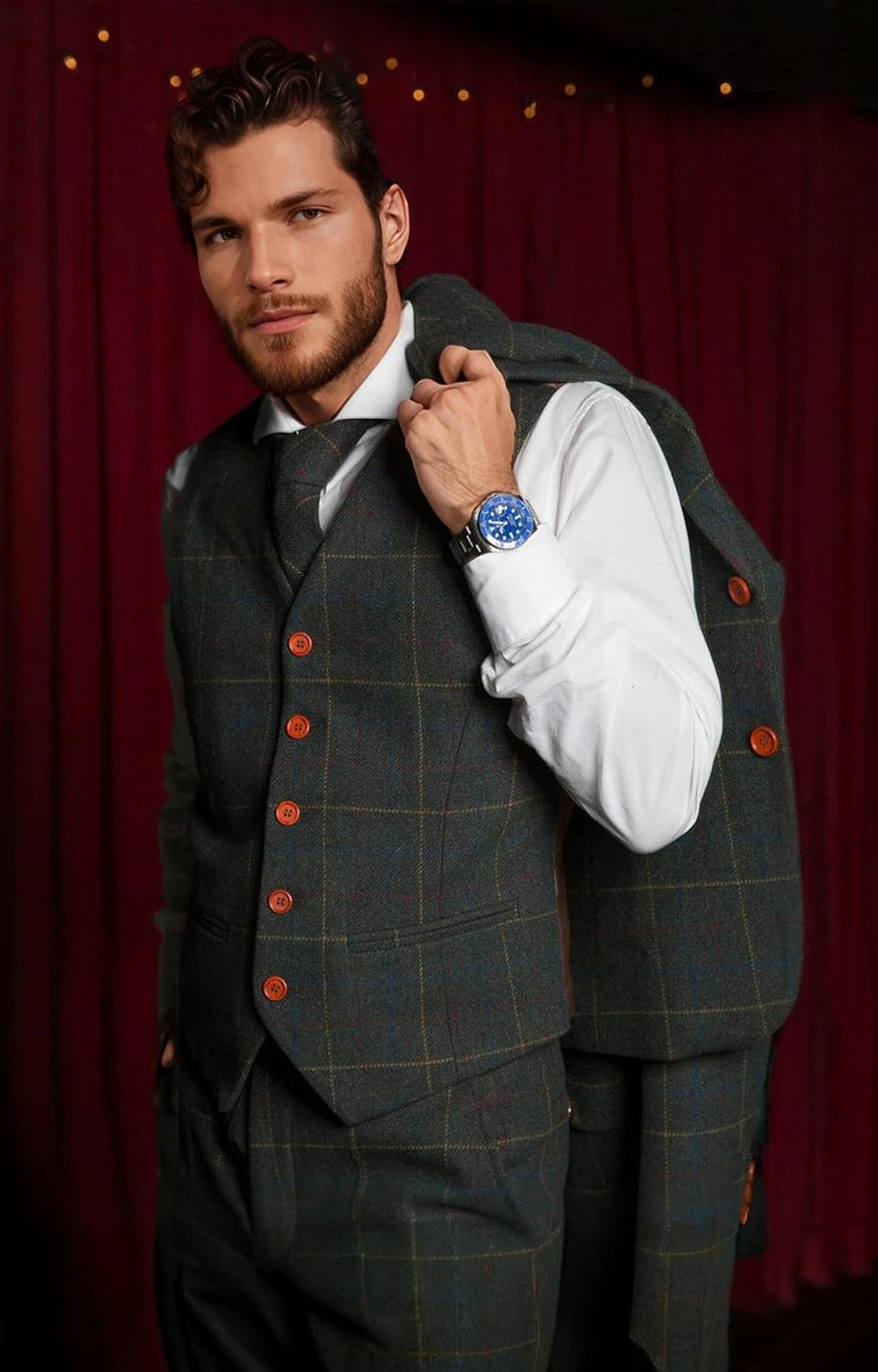 Wemaliyzd Men's Premiun Tweed Blend Flat Front Check Dress Pants - Image 6