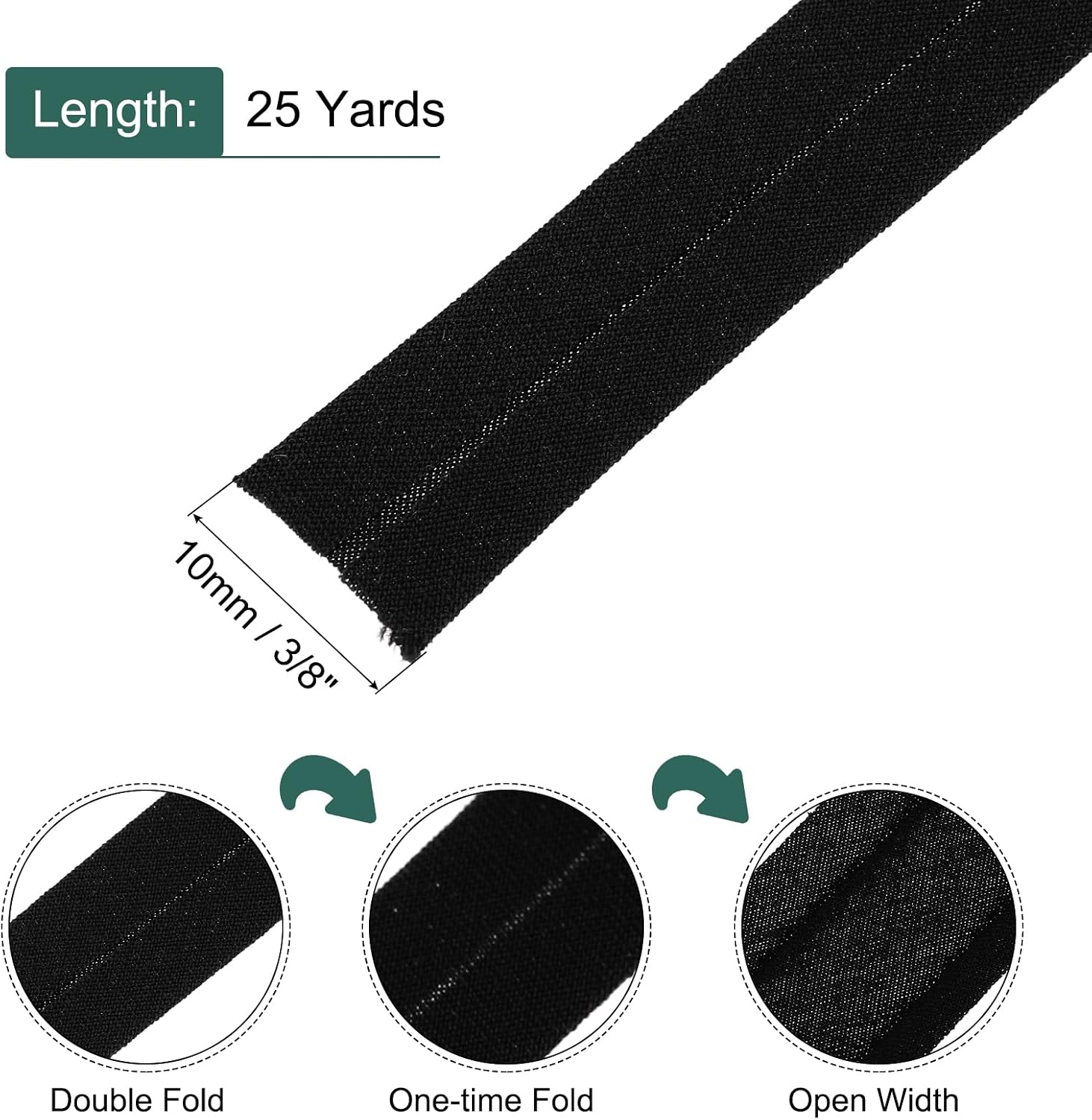 MECCANIXITY 3/8 Inch Double Fold Bias Tape Cotton Continuous Bulk Bias Tape for Sewing,Seaming Quilting Hemming Binding Crafts (Gray Black 25 Yards)