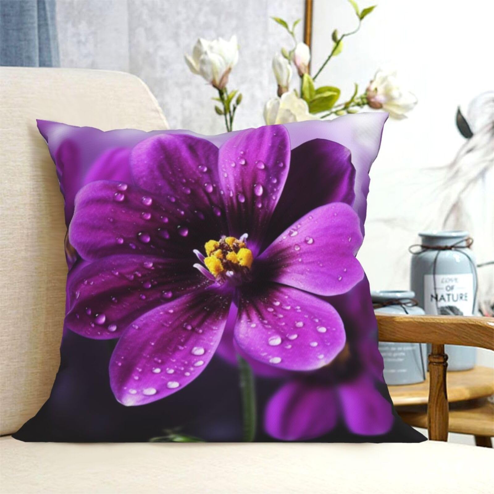 Fodpand Black Decorative Throw Pillow Covers 20"X20" Purple Flower Cushion Cases Square Modern Farmhouse Pillow Cases Soft Cozy Cushion Covers For Couch Sofa Bedroom Home Decor Pillowcase