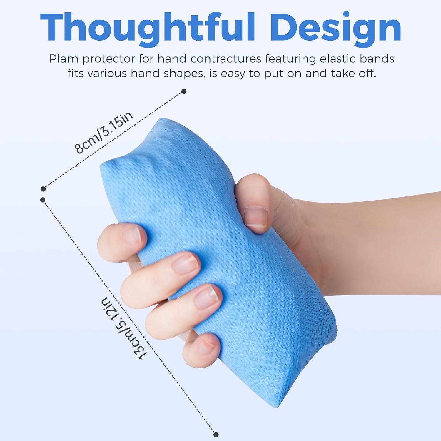 Hand Contracture Cushion, Breathable, Filled with PE Hose Comfort Support with Elastic Band Palm Protector for Hand & Finger Stroke Parkinson Dementia Arthritis, 2-Pack（Blue）