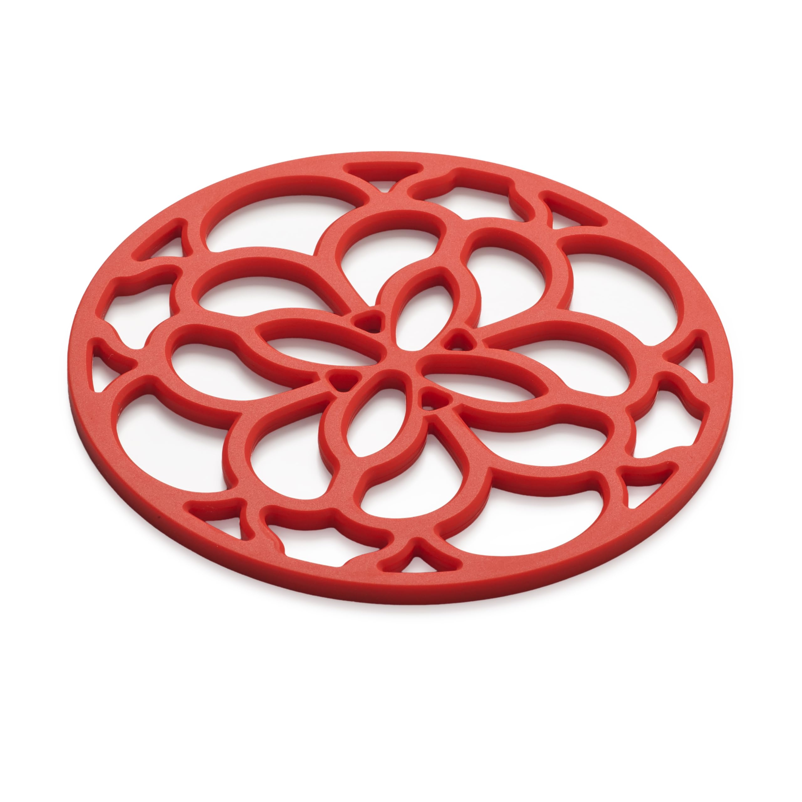 Zeal Silicone Trivet Mat for Hot Pots and Pans – Heat-Resistant, Non-Slip Kitchen Worktop Protector, Round Heritage Design, 18cm (Red)