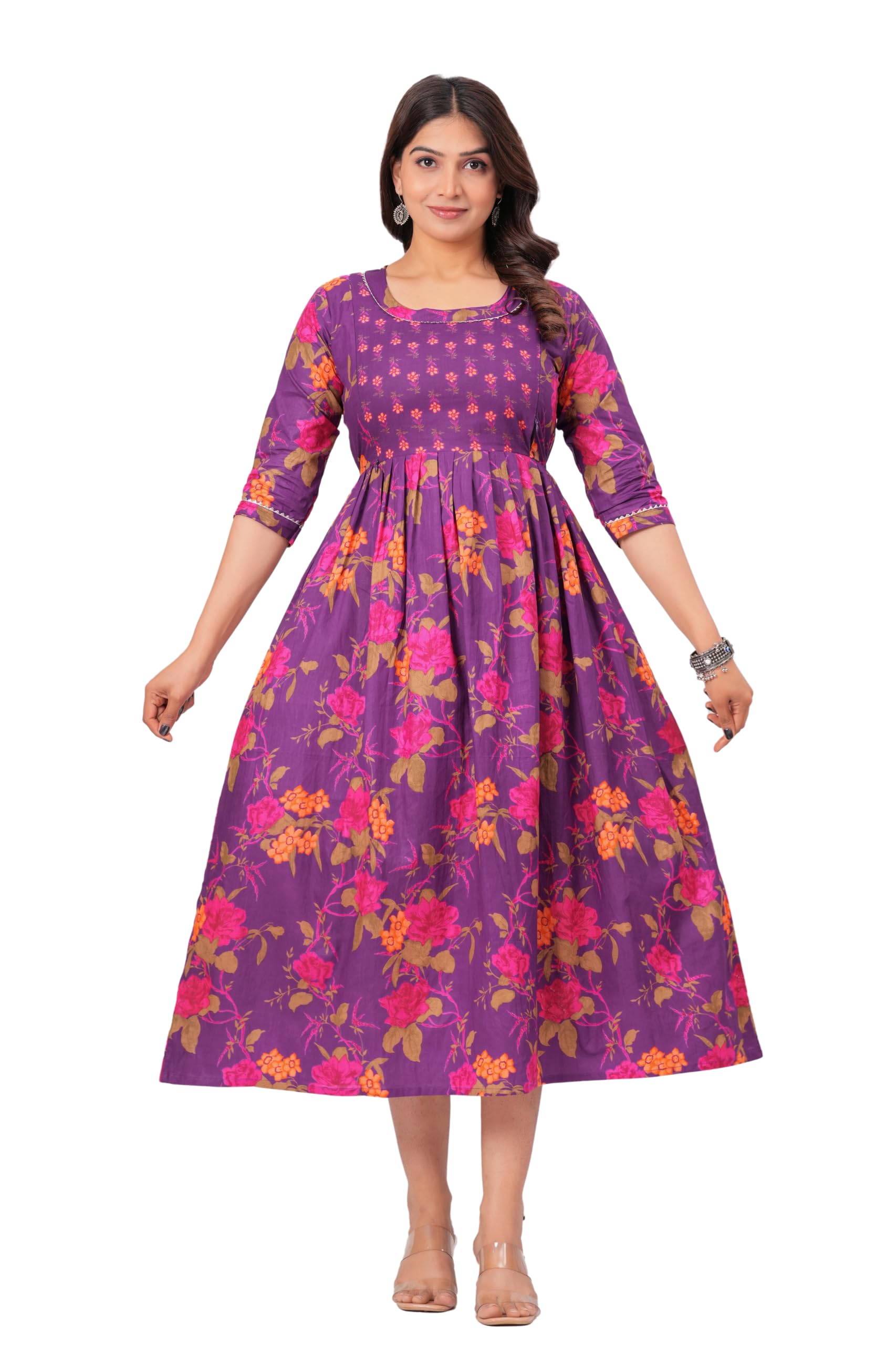 Women Cotton Anarkali Floral Printed Maternity Kurta Feeding Comfortable Kurta Zipper & Dress for Pregnant Women's Printed Feeding Dress for Women's. Purple-image-13