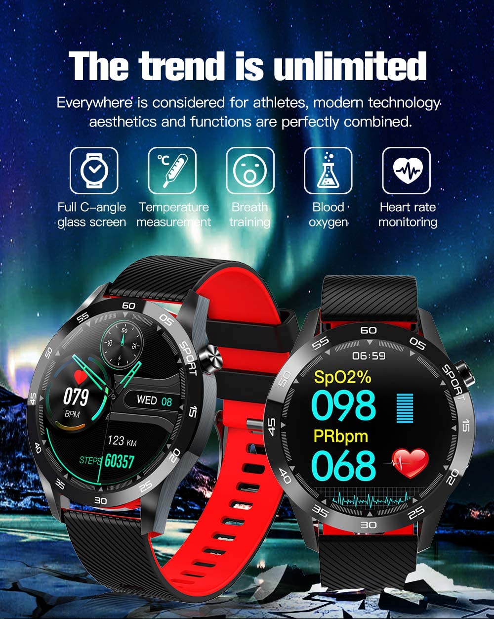Smart Watch Fitness Trackers Wodoodporny Sport Activity Smartwatch Krokomierz Zegarki Monitorowanie tętna (czerwony)