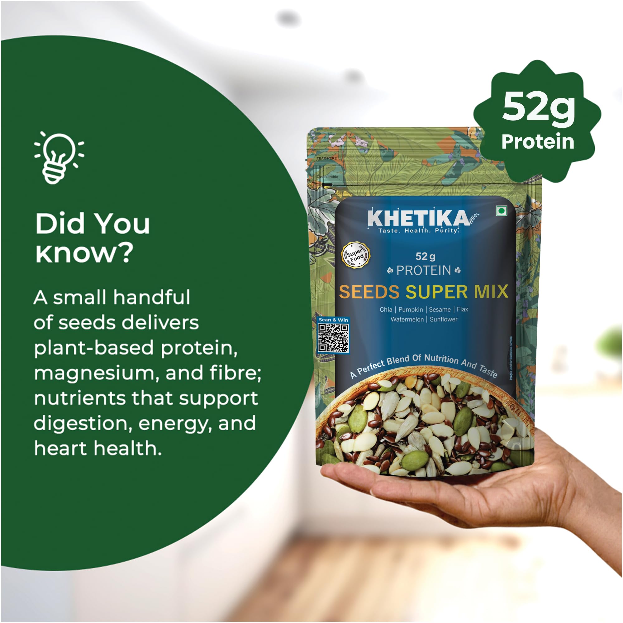 Khetika Super Seeds Mix 200g I 52g Rich Protein Superfood I Contains Pumpkin, Sunflower, Watermelon, Sesame, Flax, Chia Seed I Rich in Protein & Dietary Fibre 2