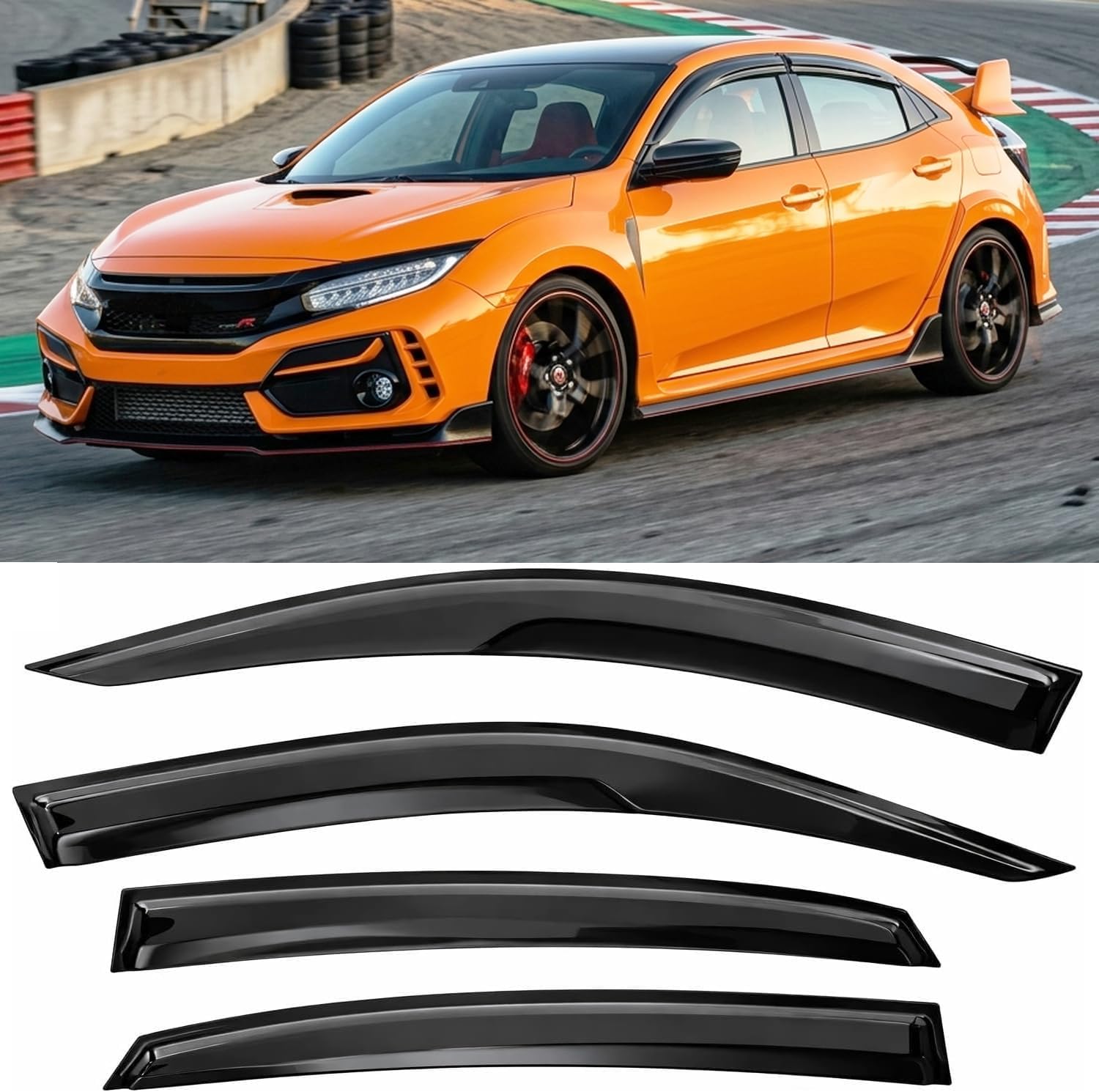 Optimal Co Tape-On Rain Guards for Honda Civic Hatchback 2016–2021 (4‑Piece Smoke Acrylic)
