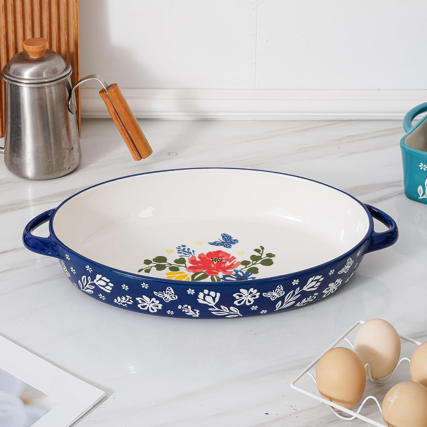 Wisenvoy Baking Dish Casserole Dish Ceramic Au Gratin Baking Dish Lasagna Pan Oval Casserole Dishes for Oven