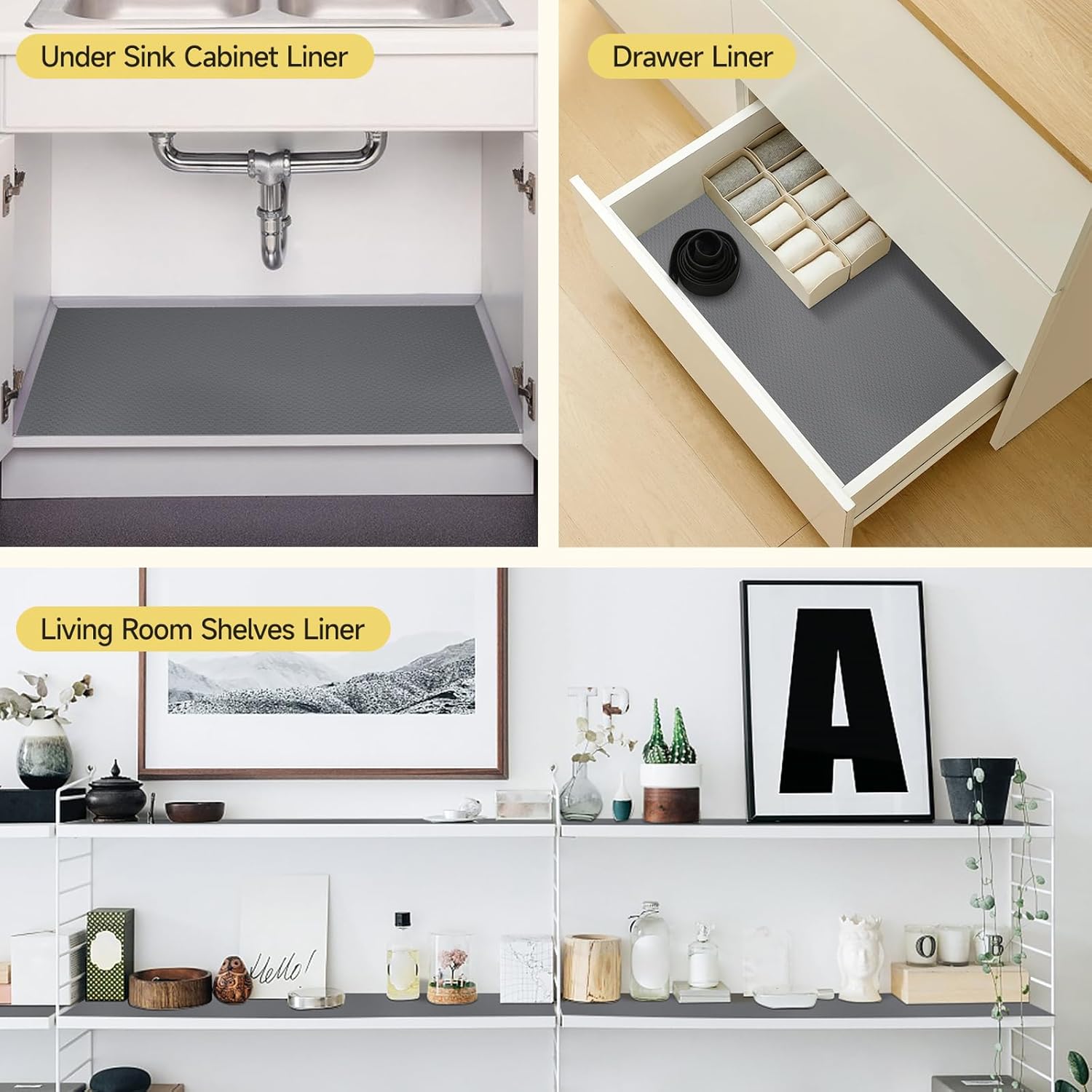 WochiTV Adhesive Shelf Liner 30 X 120 Inches Peel and Stick Kitchen Liner for Cabinets, Drawers Removable Protector Mat Waterproof Contact Covering for Dresser Pantry Countertops Shelves, Gray