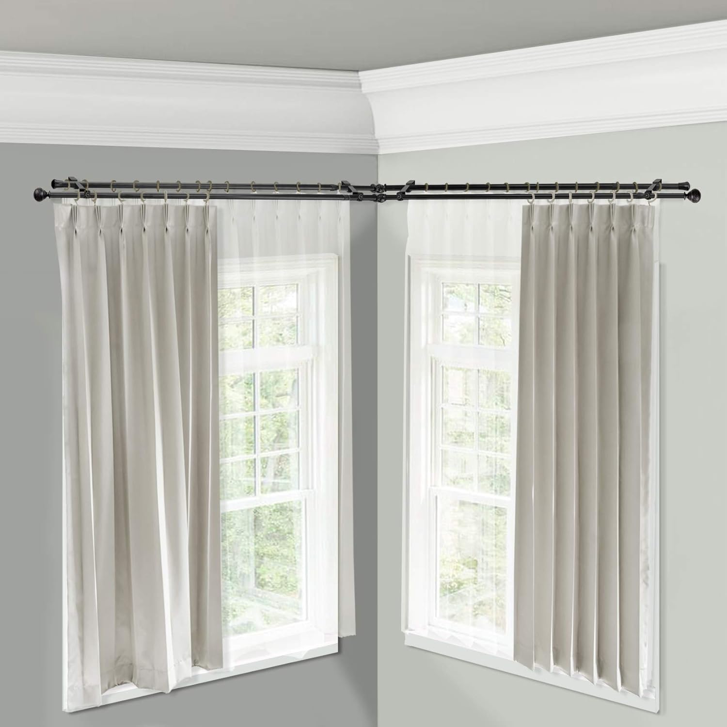 13/16" Nathan Corner Window Double Curtain Rod 28-48 inch - Black