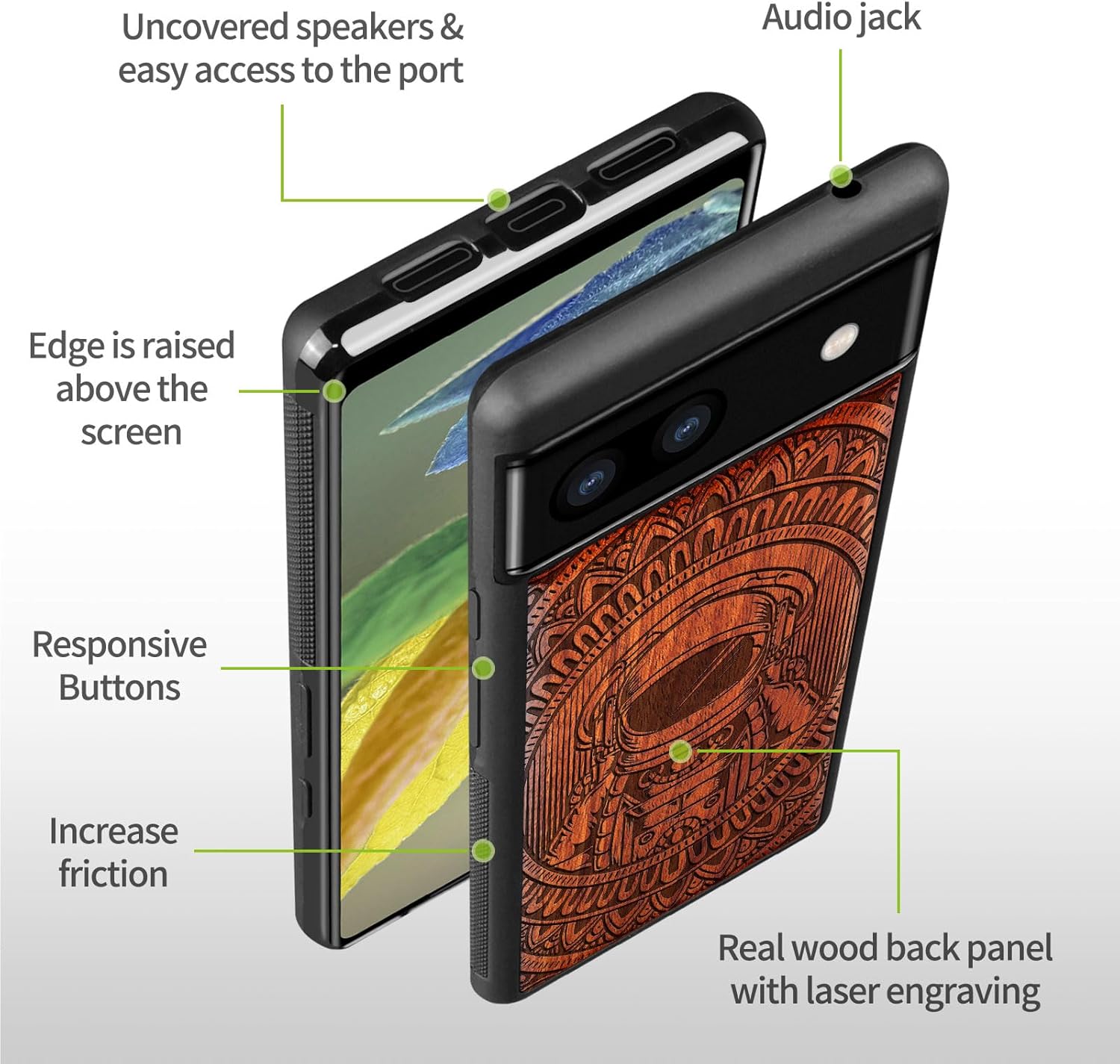 Carveit Wood Case for Pixel 6a Case [Natural Wood & Black Soft TPU] Shockproof Protective Unique Wooden Cover Compatible with Google Pixel 6a (Mandala Style Astronaut-Rosy)