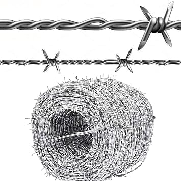 Barbed Wire Roll, Barbed Wire Fence Distance 12cm of Galvanised Steel Wire, Barbs Ideal for Deterrence and Home Security and Livestock Fencing 150m