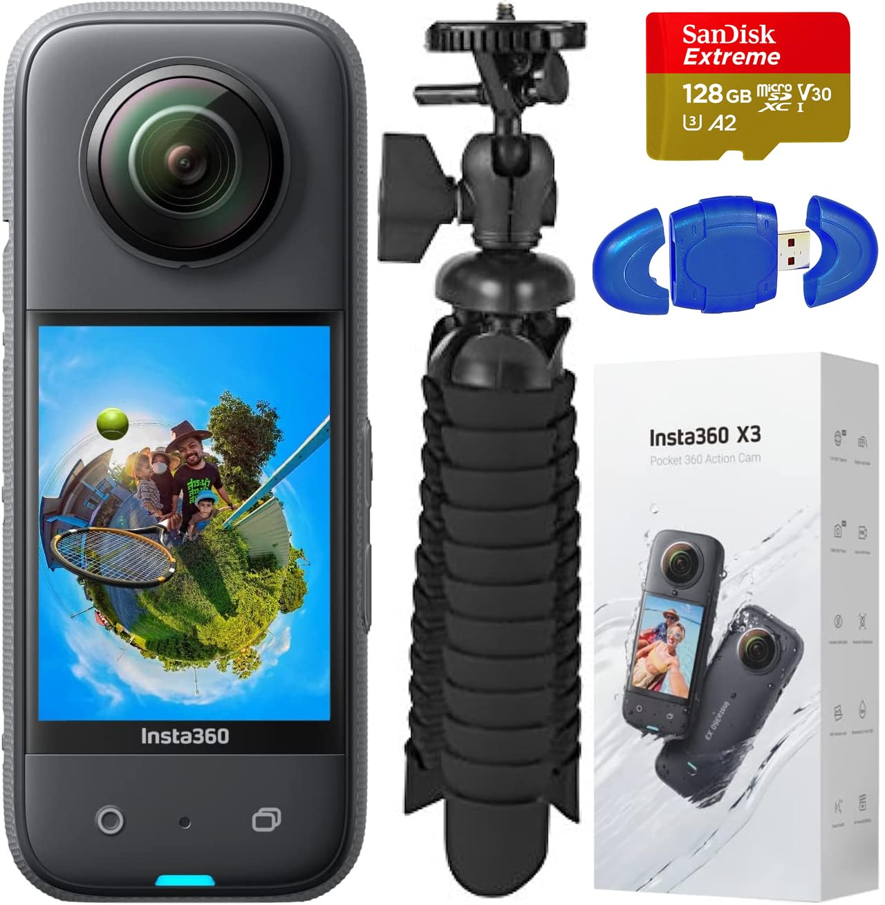 Insta360 X3 - Waterproof 360 Action Camera with 1/2" 48MP Sensors, 5.7K 360 Active HDR Video, 72MP 360 Photo, 60fps, Stabilization, 2.29" Touchscreen, AI Editing, Live Stream Action Bundle-picture-10
