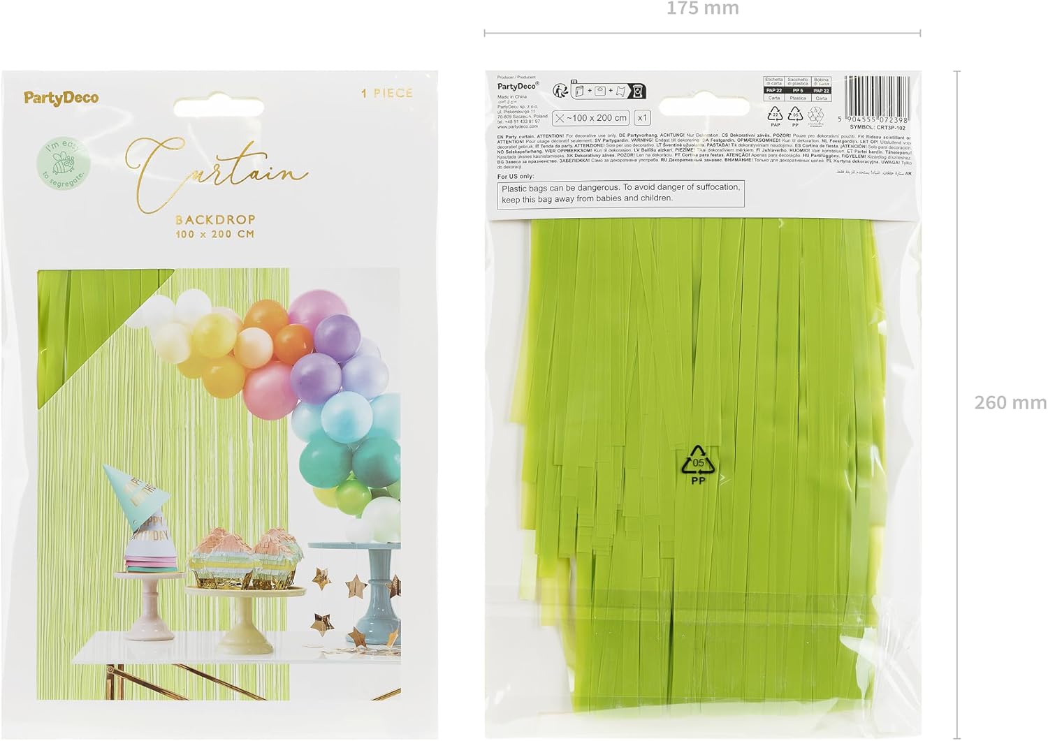 Tinsel Curtain 100 x 200 cm - Foil Curtain with Long Fringes - Green Background for Photo Shoots - Party Curtain Disco & Party Decoration - Light Green