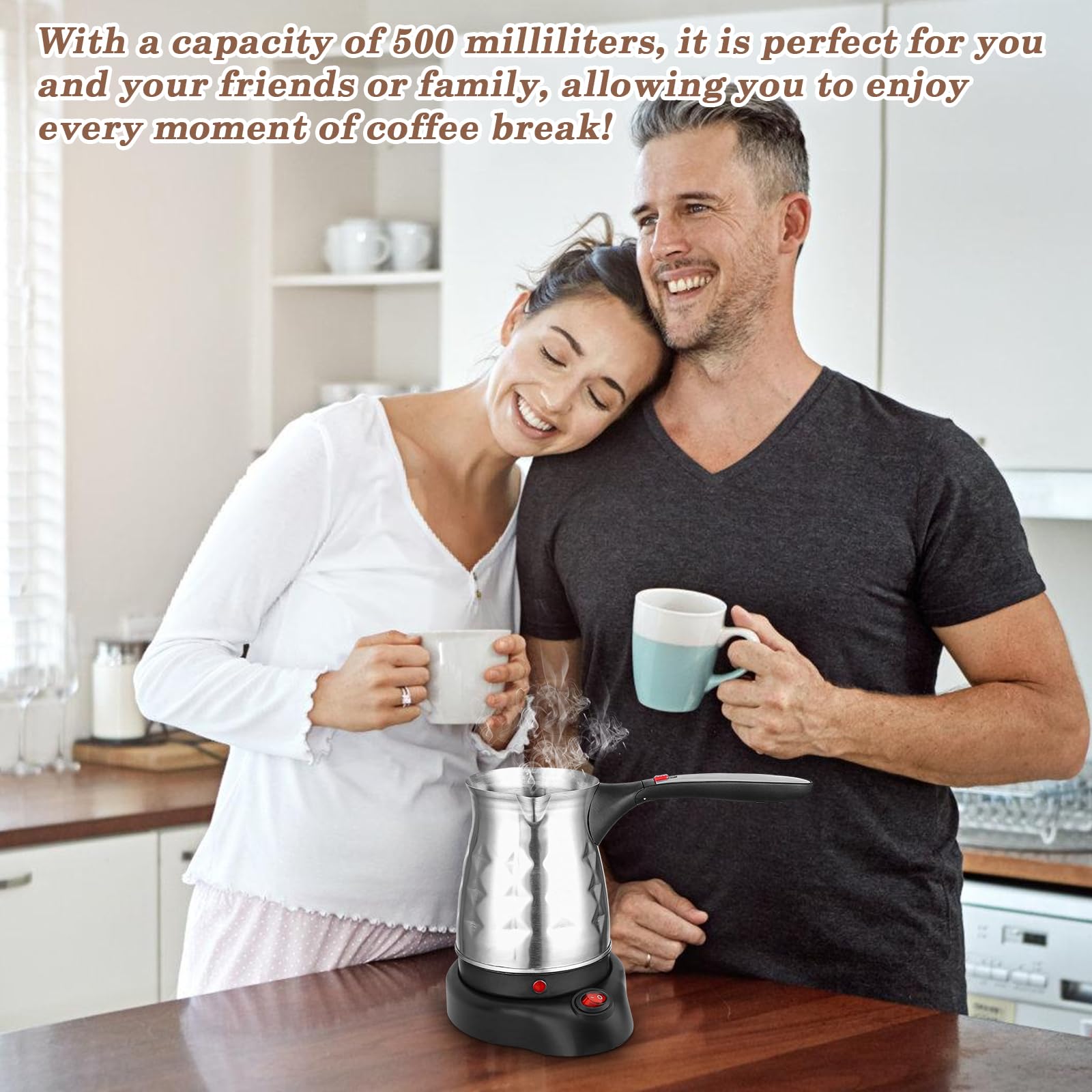 SUNOYA Elektrische Türkische Kaffeemaschine Mit Griff, 500ml Elektrische Kaffeekanne, Elektrische Kaffeemaschine, Türkische Kaffeekanne, Espressokocher Induktion Mit Edelstahl Reisen