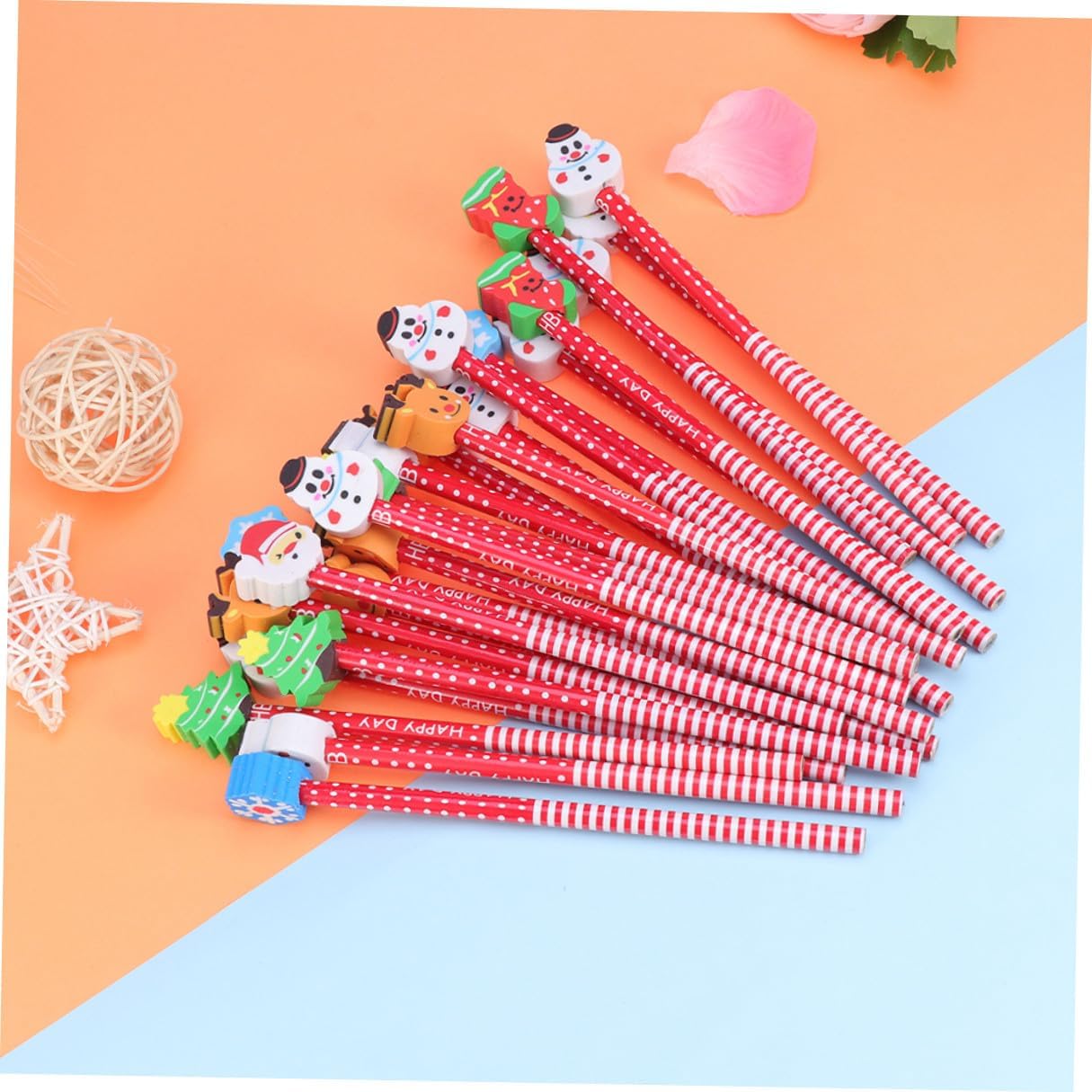 Hemoton 40pcs Christmas Wooden Pencils with Erasers for Students Bulk School Supplies Cartoon Fun Pencils Party Favors Back to School Style