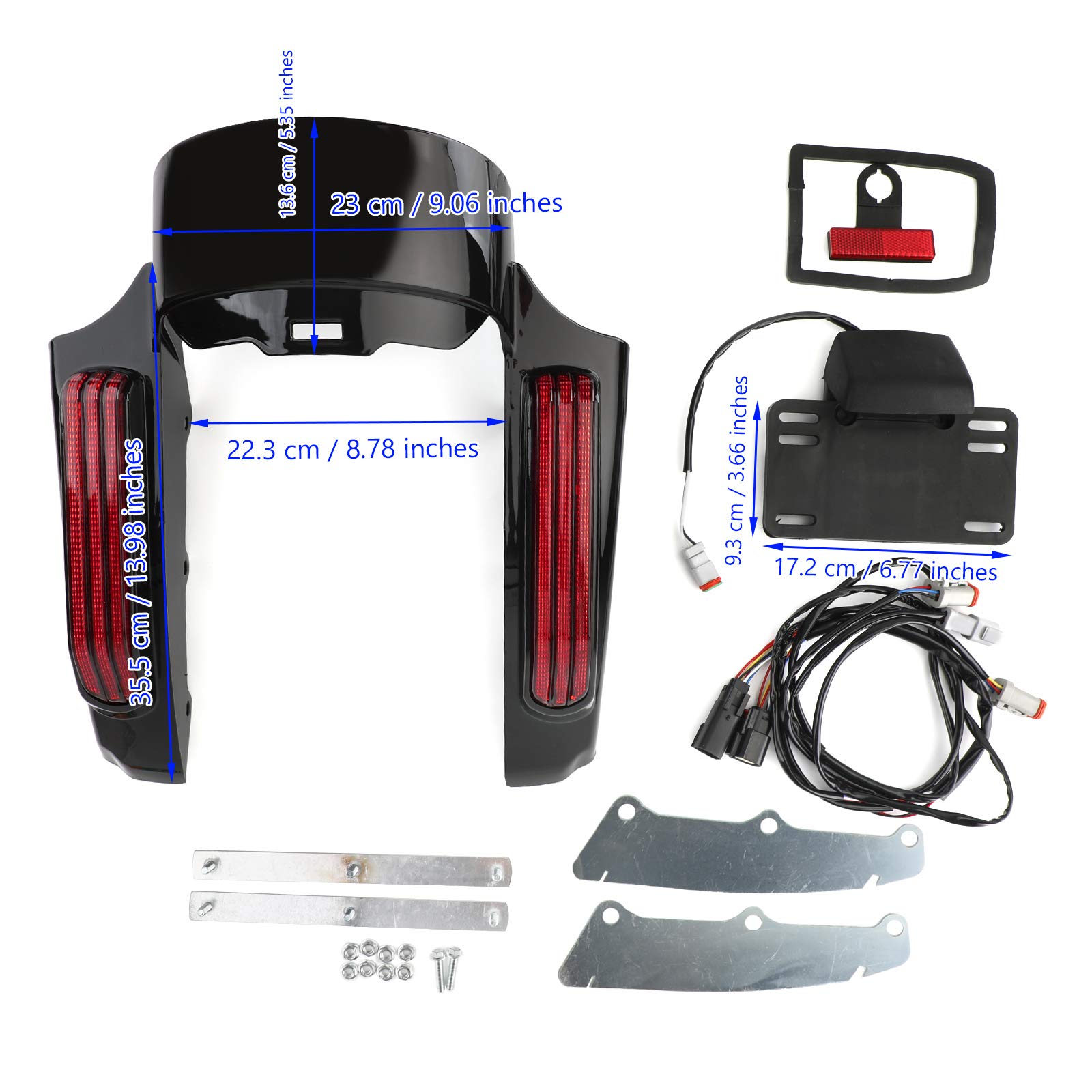 Topteng Red Heckfenderleuchte für Touring-Modelle ab Baujahr 2014, für Road King FLHR 2014-2018, für Road Glide Ultra FLTRU 2016-2018, Street Glide FL-HX 2014-2018, für Ultra Limited FLHTK 14-18