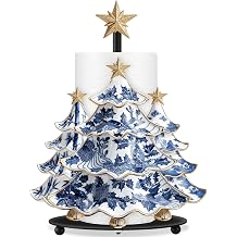 Shellwei Chinoiserie Christmas Tree Paper Towel Holder, Blue White Decor