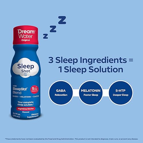 Miniatura 6 de Dream Water Bebida de suplemento para ayudar al sueño melatonina 5 mg, GABA, 5-HTP cero azúcar, sabores naturales, sin colores añadidos, inyecciones