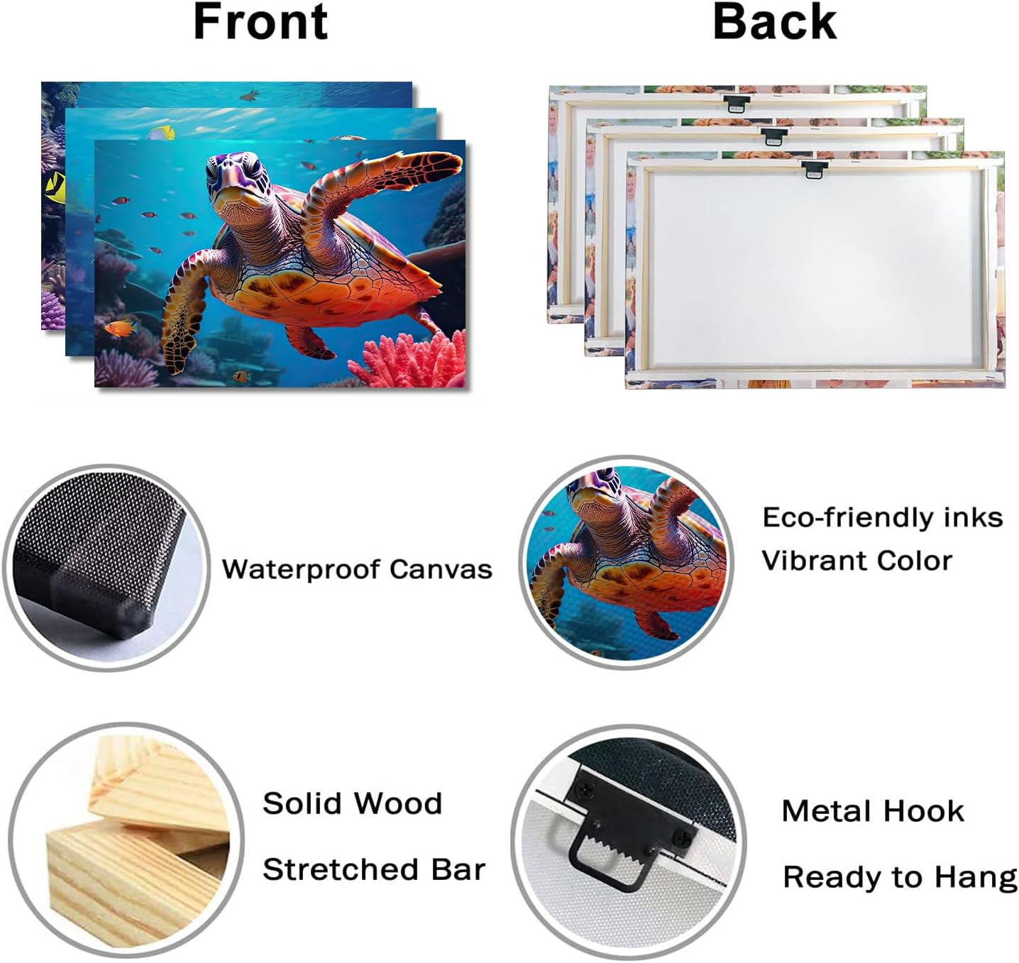 LYUNSHUO 3 Piece Ocean Turtle Canvas Wall Art Sea Creature Picture Bathroom Wall Decor Blue Coastal Painting Artwork for Modern Home Bedroom Kitchen Living Room Decor Framed(Art-2,11.00"x14.00"x3P)