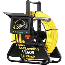 VEVOR Sewer Camera, 98 ft/30m, Self-Leveling Drain Inspection Camera with 4.3" 1080P HD Screen, IP68 Waterproof Snake Plumbing Camera with Lights - 12 LEDs & 16GB Card for Sewer Line Duct Pipe