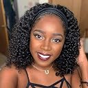 Punmasa Headband Wig Human Hair Deep Wave 12 Inches None Lace Front Wig Human Hair Machine Made Wigs 150% Density Headband Curly Human Hair Wigs for Women Natural Color Half wig