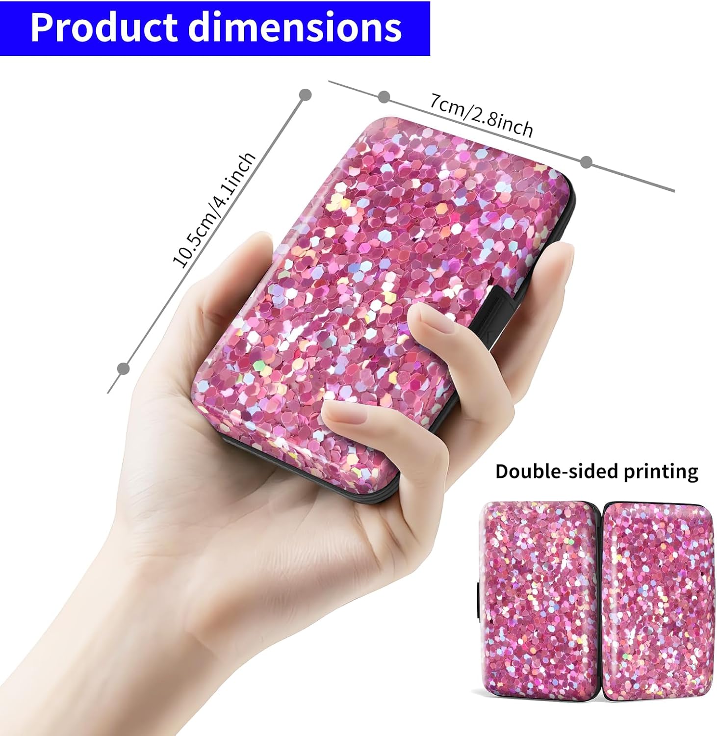 Credit Card Holder, Mini RFID Aluminum Wallet, Cute Slim Business Hard Card Case, Universal Metal Card Wallet for Women Men Cute Pink Shine