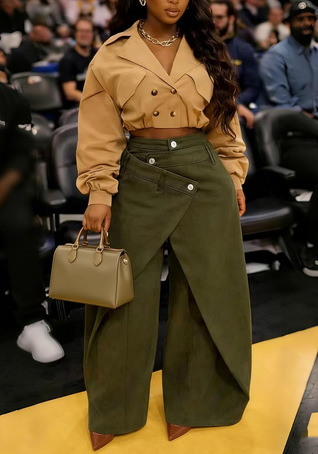 DINGANG Women High Waisted Baggy Jeans Asymmetrical Wide Leg Y2K Denim Wrap Pants with Pockets