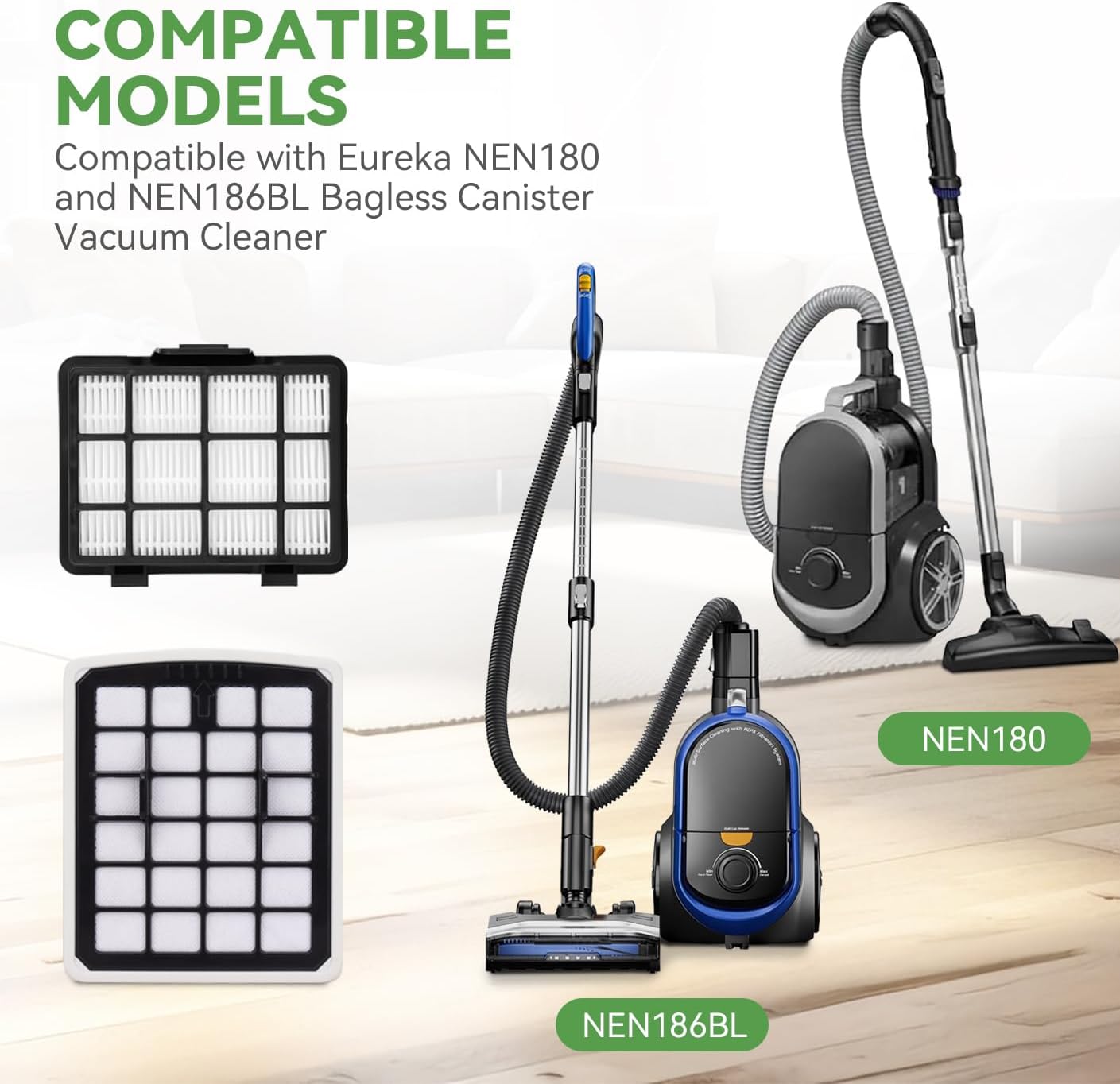 Replacement Filters Compatible with Eureka NEN180 NEN186BL Bagless Canister Vacuum Cleaner - Dust Cup Filters HEPA Filter Accessories Part, 2 + 2 Pack