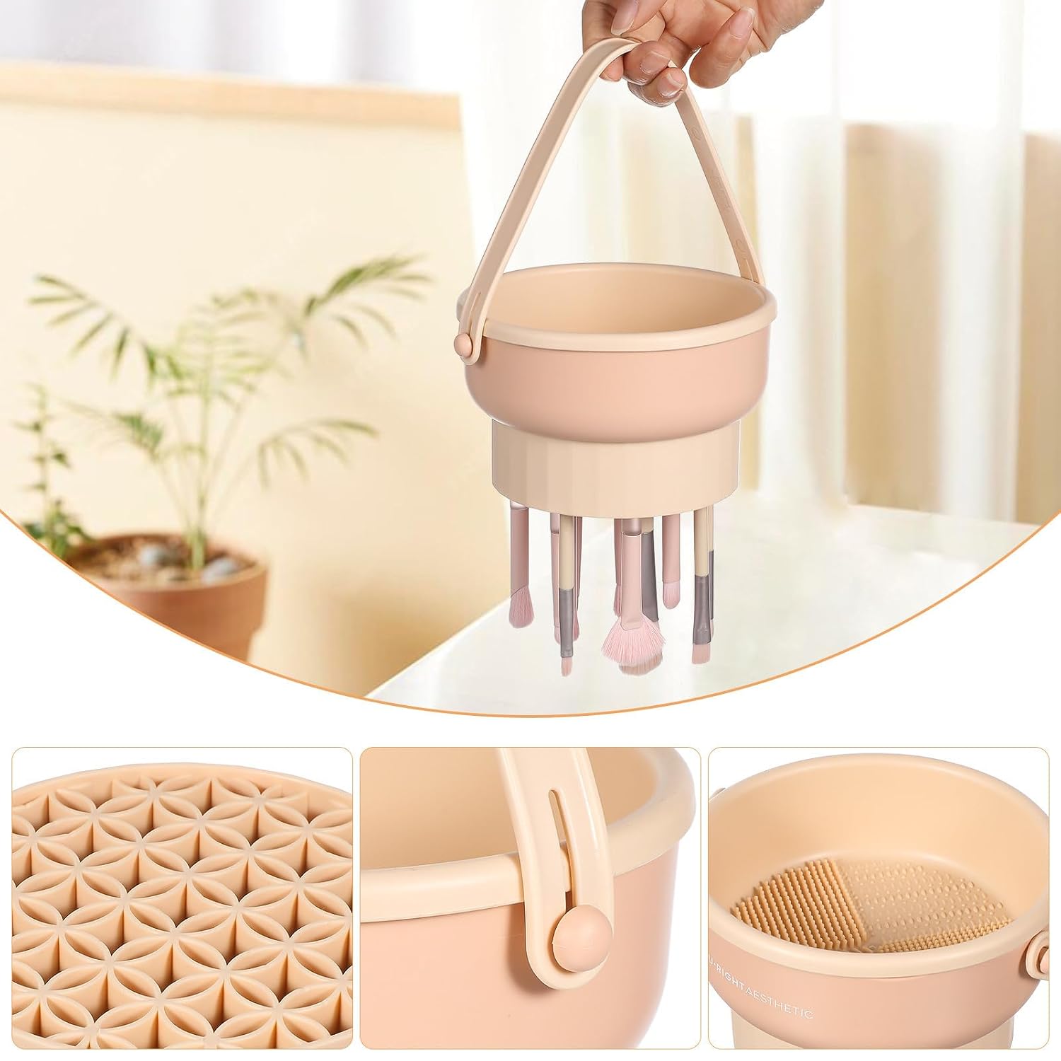 PRETYZOOM Multifunctional Makeup Brush Cleaner Bowl with Drying Holder, Effective Cleaning Tool Made of Tpr and Pp, Easy to Use Cosmetic Brush Cleaning Pad for Beauty Tools
