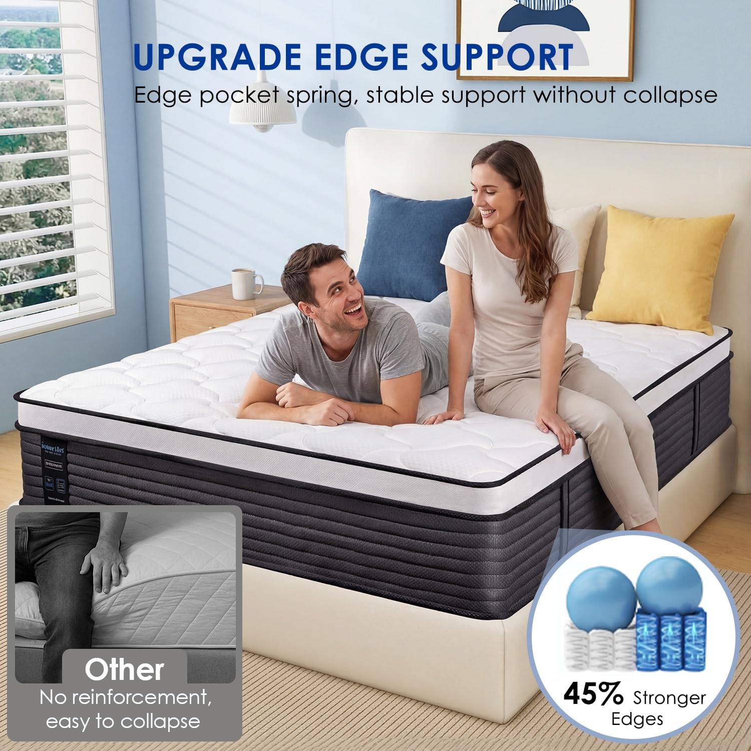 King Size Mattress, 12 Inch Hybrid Mattress in a Box, Hotel-Level, Extra Lumbar & Shoulder Support, Cooling Bed with Memory Foam & Individually Pocket Innerspring, Pressure Relief, 365 Night Trial