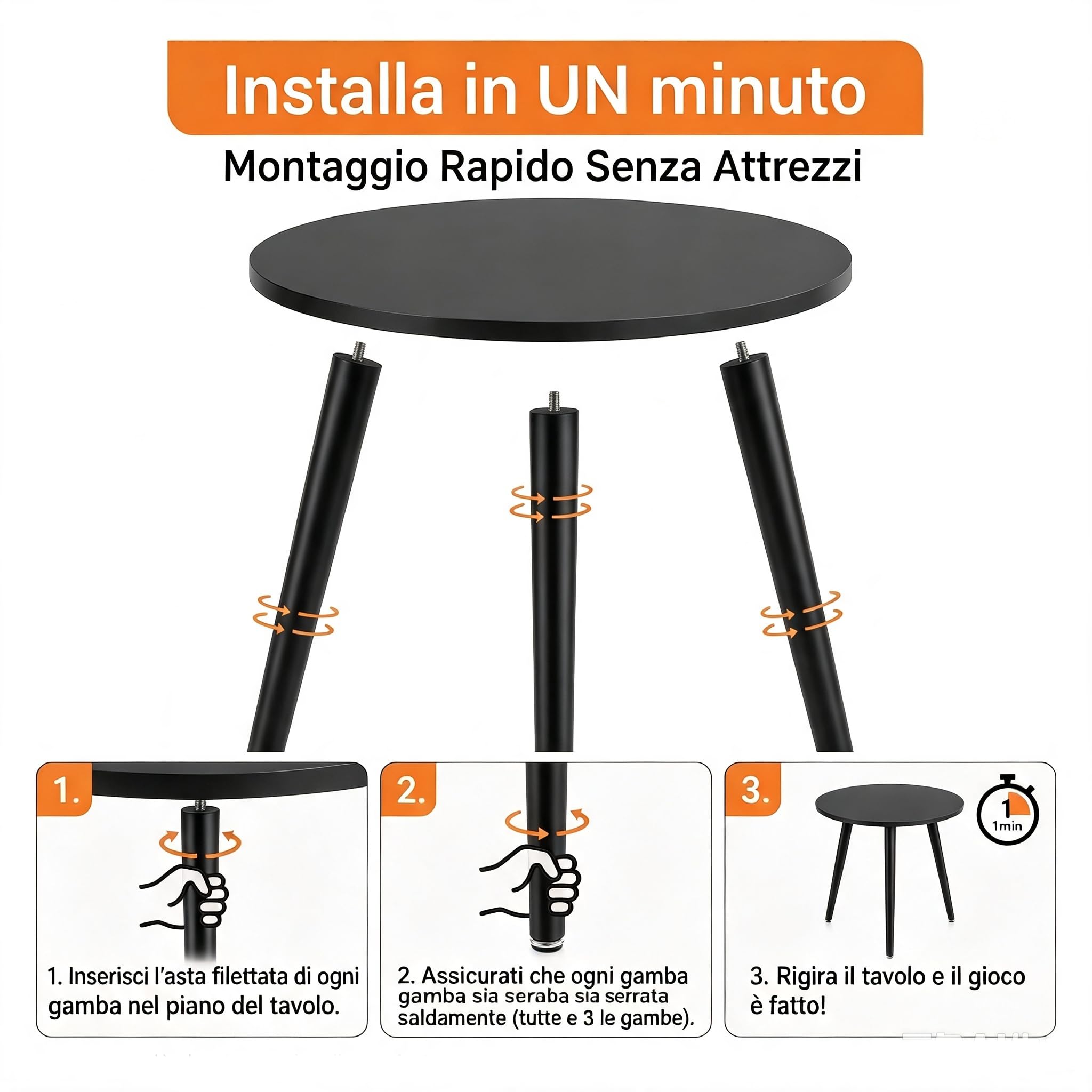 APICIZON Tavolino nero, tavolino rotondo, tavolino per soggiorno, camera da letto, spazio ridotto, comodino in legno, facile da montare, 42(P) x 51(H) cm