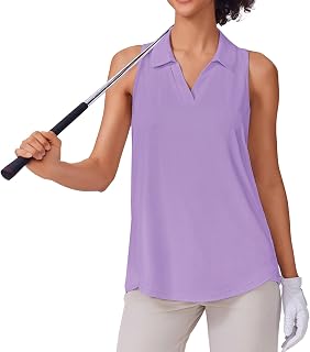 Womens Golf Shirt UPF 50+ Sleeveless Collared Shirts Quick Dry Tennis Polo V-Neck Racerback Athletic Workout Tank