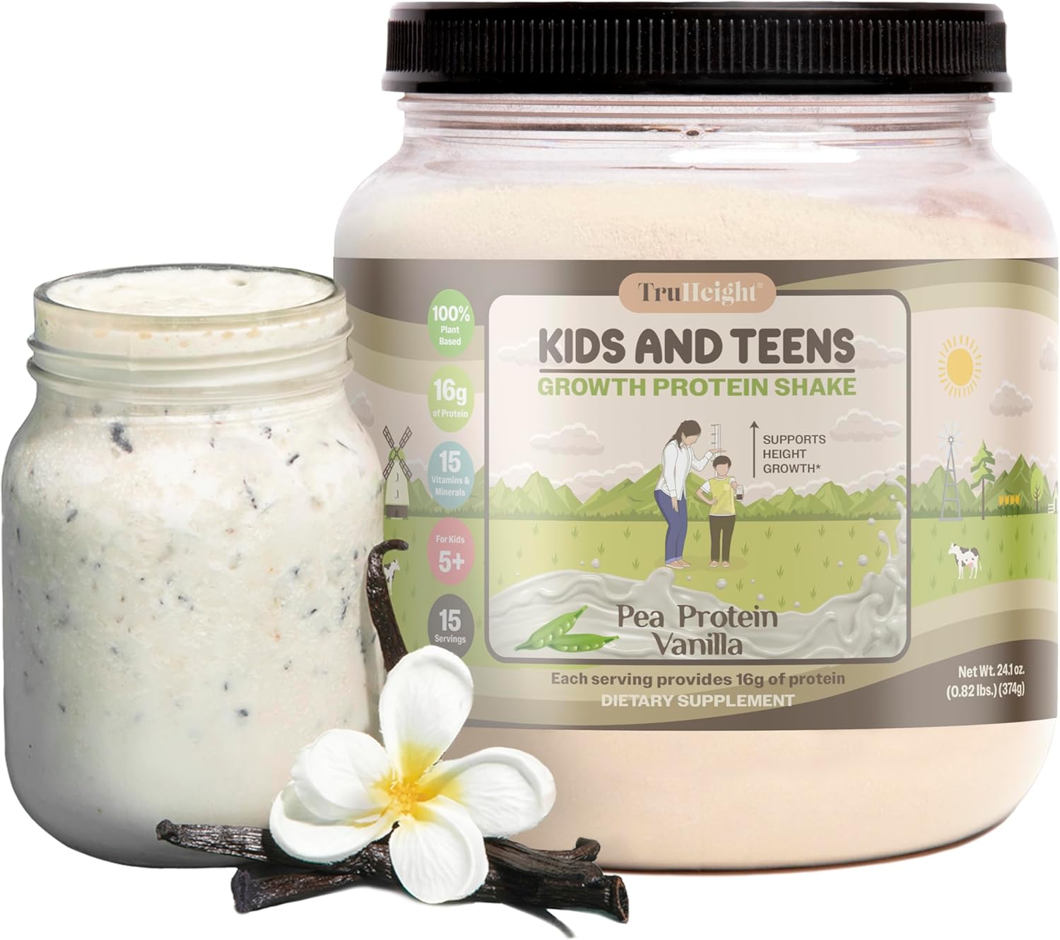 TruHeight Growth Protein Shake (Vanilla, Plant) Natural Growth & Development Protein Powder for Kids & Teens – Endorsed by Pediatricians – Key Vitamins & Minerals with No Added Sugar – Ages 5+