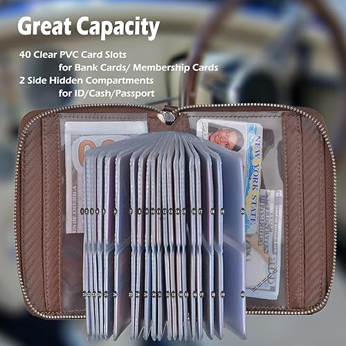 Miniatura 3 de Tarjetero para tarjetas de crédito, cartera grande, de cuero, funda para pasaporte, 42 ranuras para tarjetas