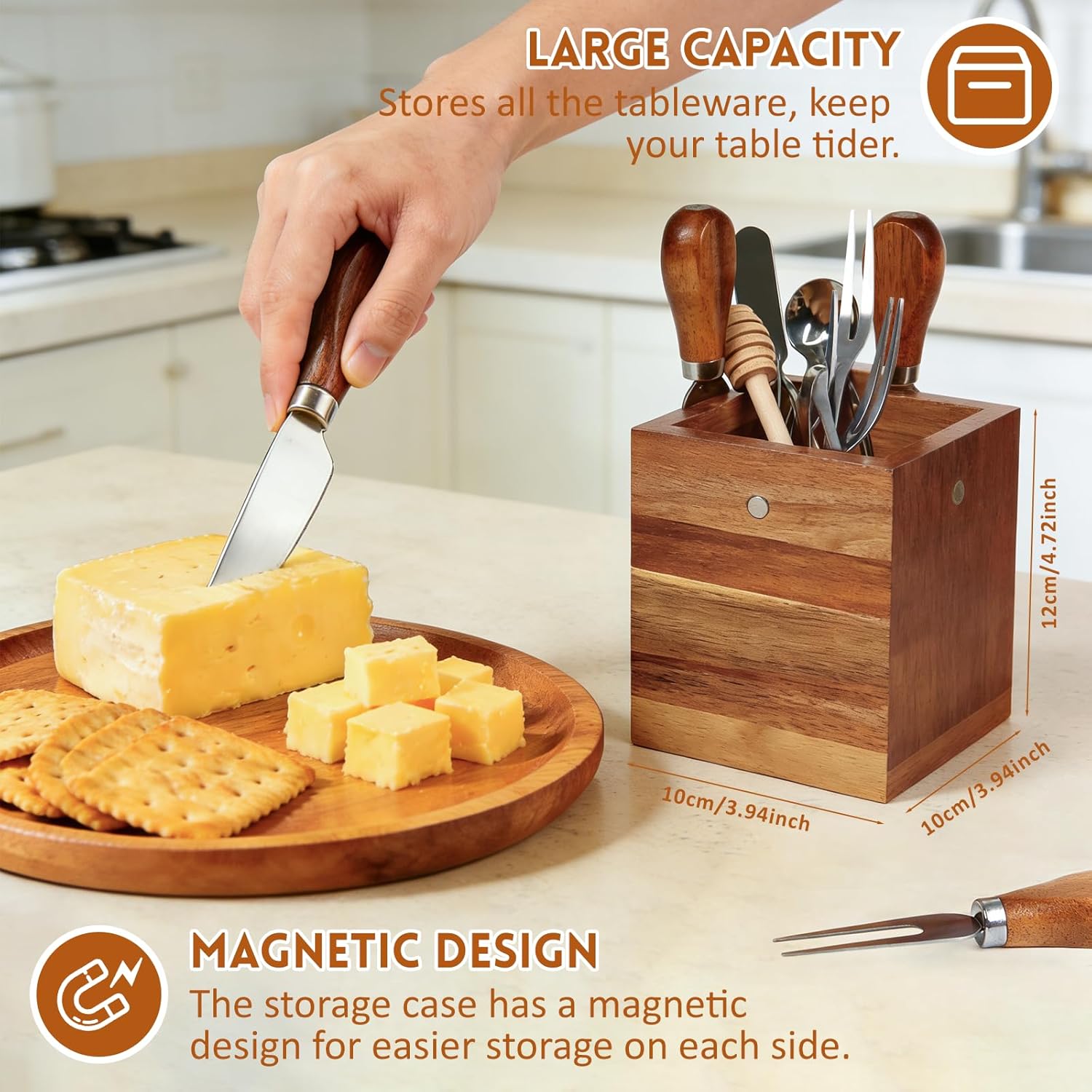 25 Pcs Charcuterie Boards Accessories, Cheese Board Accessories Spreaders Knife Set with Acacia Wood Magnetic Holder, Charcuterie Tools Utensils Forks Spoons Bowls Serving Tongs for Home Party Picnic