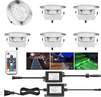 Recessed Deck Light RGB Dimmable Remote IP67 Step Stair 6 Kit
