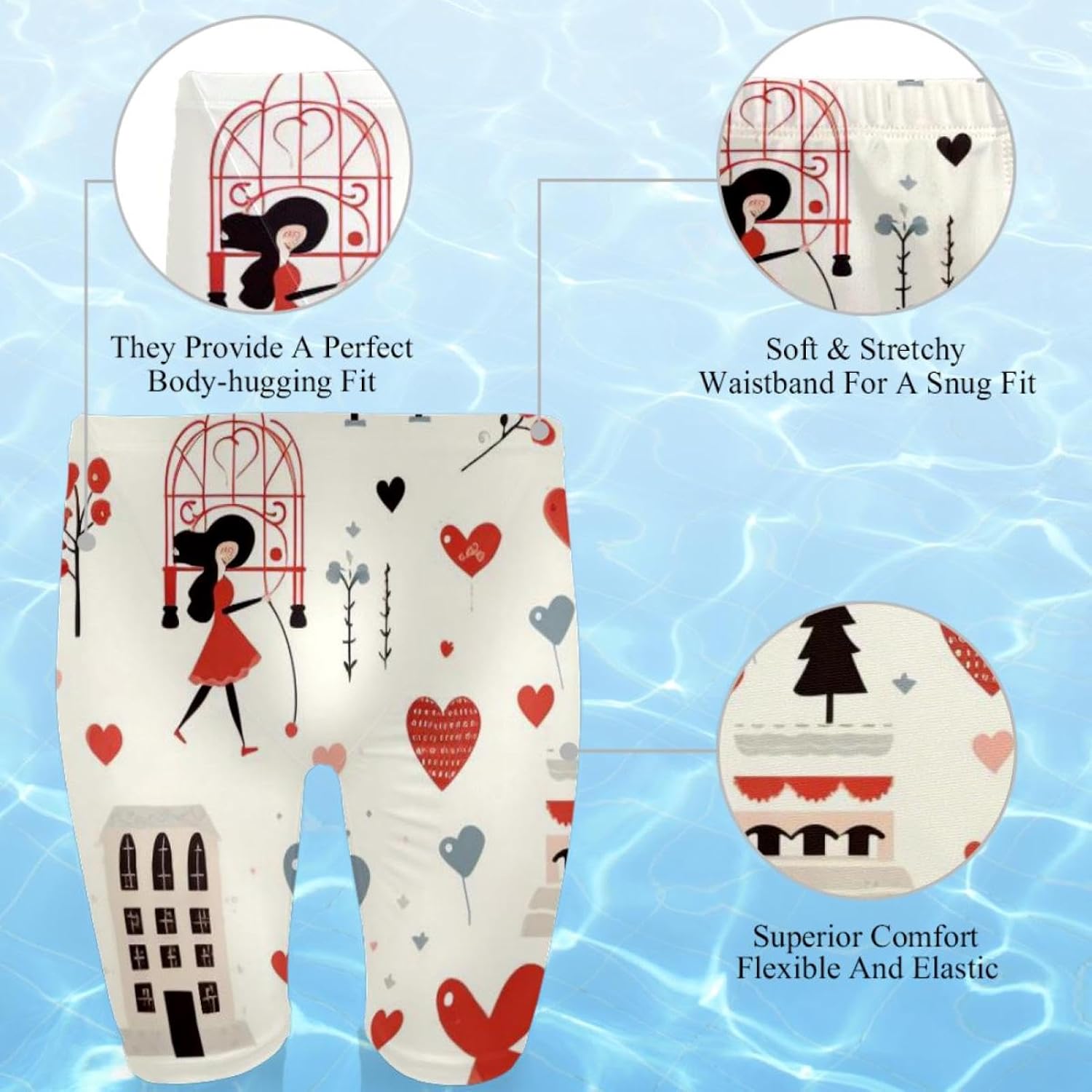 Valentine's Day Jammer Swimsuit Mens Swim Jammers Endurance Long Racing Training Swimsuit