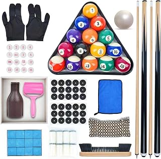 Pool Table Accessories - Pool Balls Billiard Set - Including Billiard Balls, Triangle Rack, Cues, Tips, Stickers, Table Cloth, Brush & Cleaner for Home Family Beginner Practice