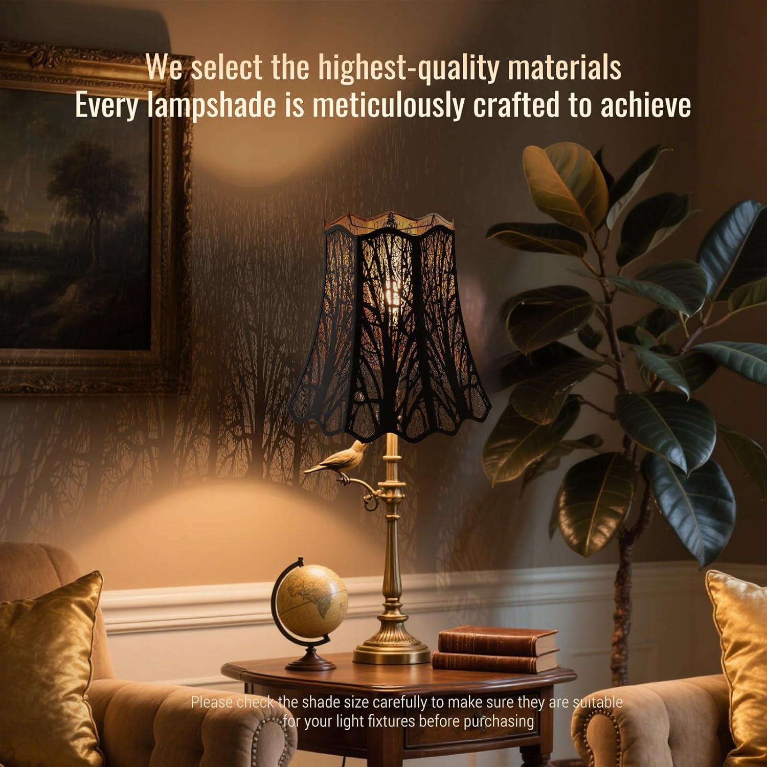 Lampshade Bell Lamp Shade 10" Top x 16" Bottom x 14.75" High (Spider) Metal Black and Gold Large Lamp Shades for Table Lamp Bedside Lamp & Floor Lamp - Art Etched - Lampshades Replacement