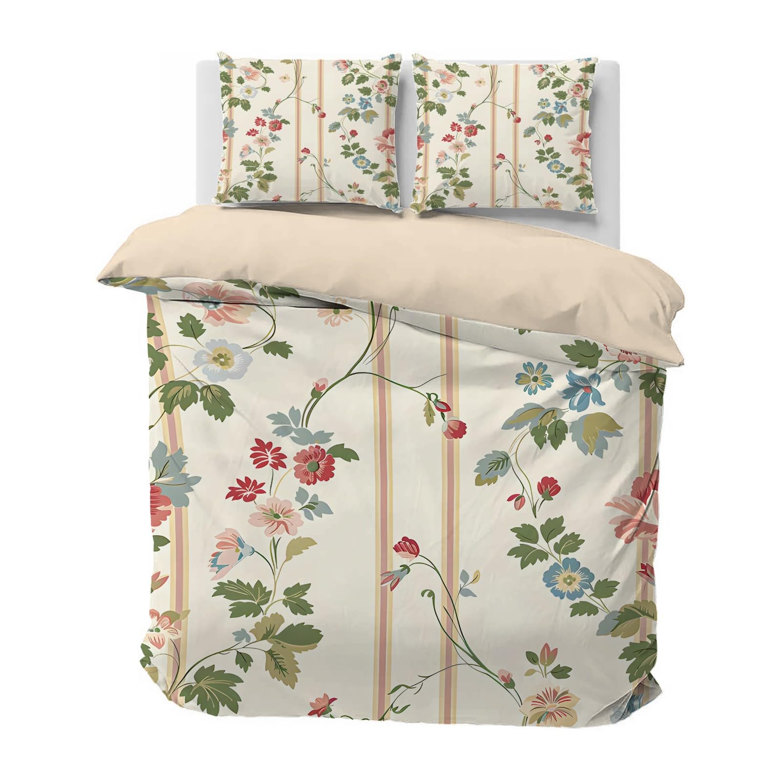 Housse de couette 2 personnes 240x260 sans repassage avec taies d'oreiller à zip