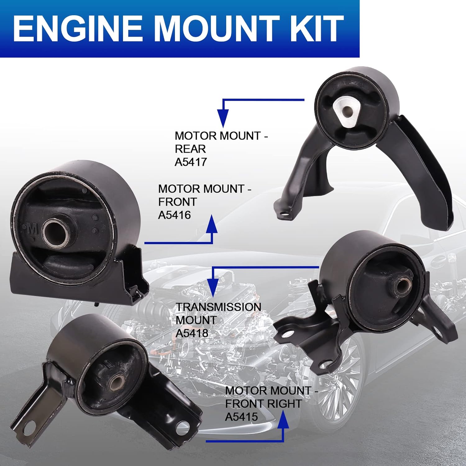 4PC Engine Motor and Trans Mount Set for 2007-2017 Caliber, Compass, Patriot 2.0L 2.4L, Replacement Kits 3131 3130 3145 3134 A5416 A5415 A5417 A5418, Vibration Reduction Support
